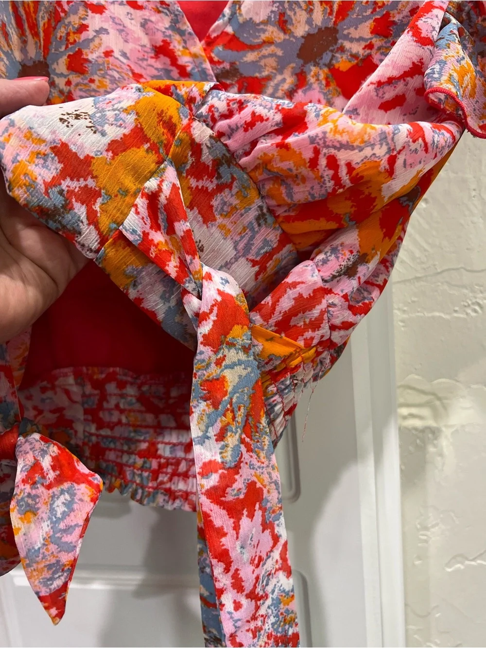 Chelsea & Violet Orange and Pink Floral Tie-Waist Top & Skirt Set